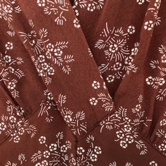 Vintage 1940s Rayon Dress Floral Reddish Brown V Neck Shoulder Gathers 14 Large - Picture 5 of 9